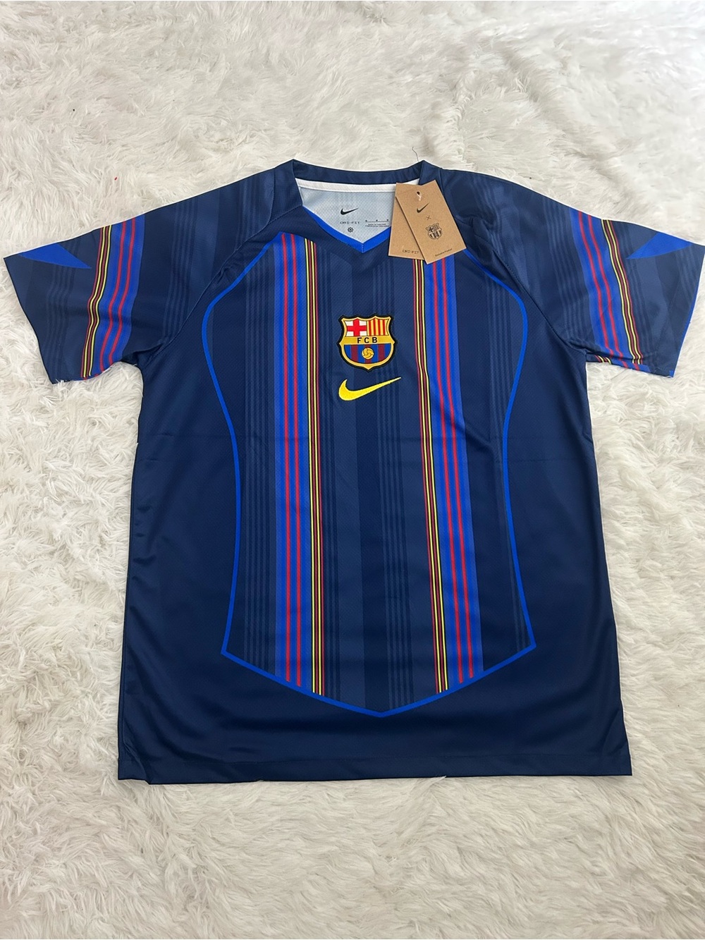Nike Navy FC Barcelona Short-Sleeve Jersey with Multicolor Stripes